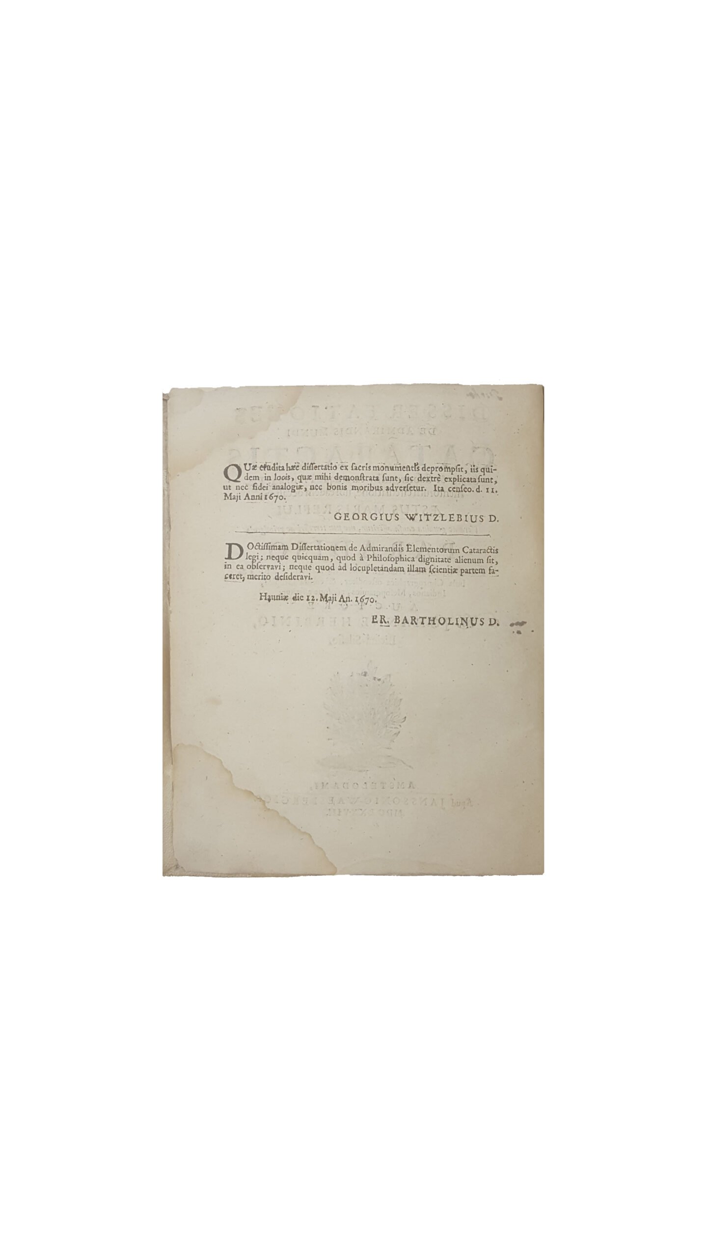 Гербиниус Иоганн. Трактат о циркуляции воды и о прекрасных водопадах наземных и подземных, а также о порогах на реках… Амстердам, 1678. Dissertationes De admirandis mundi cataractis supra & subterraneis, earumque principio, elementorum circulatione, ubi eadem occasione aestus maris reflui vera ac genunina causa asseritur, nec non terrestri ac primigenio Paradiso Locus situsque verus in Palaestina restituitur, … Amsterdam, 1678.