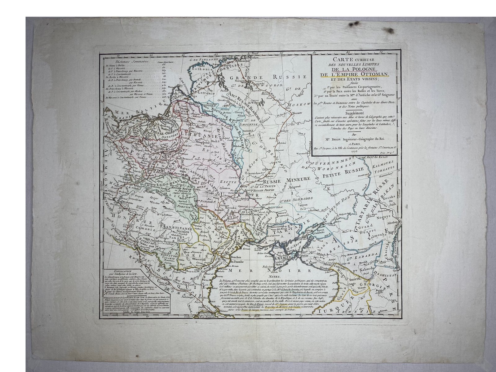 Carte de la Pologne de l»Empire Ottoman .Paris 1775.