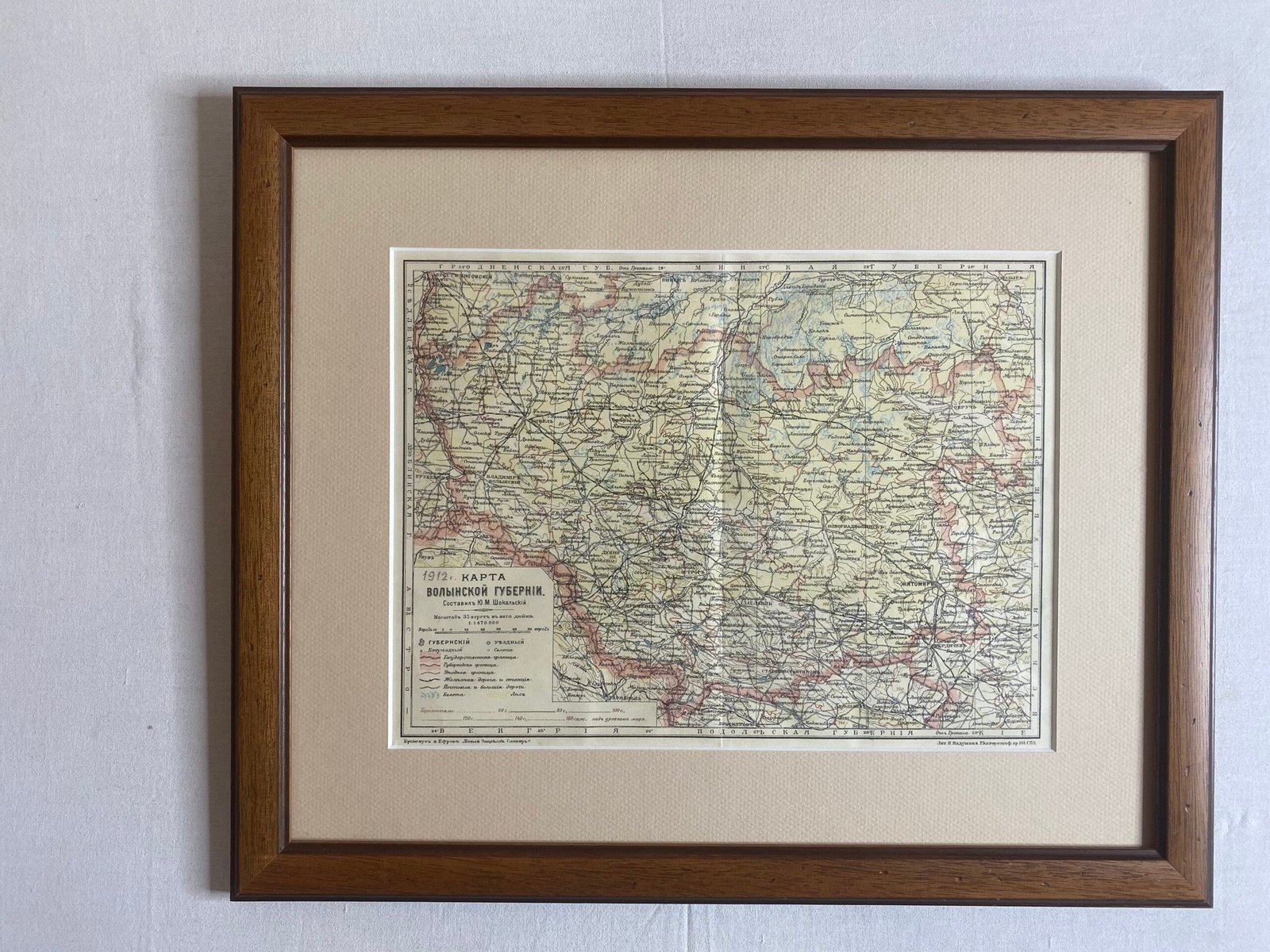 Карта Волынской губернии.1912 г,составил Ю.М.Шокальский .